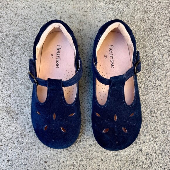 FLEURISSE Josephine T-Bar Shoes Girls 27 Navy Blue Suede Mary Janes Dress Shoe - Picture 7 of 10